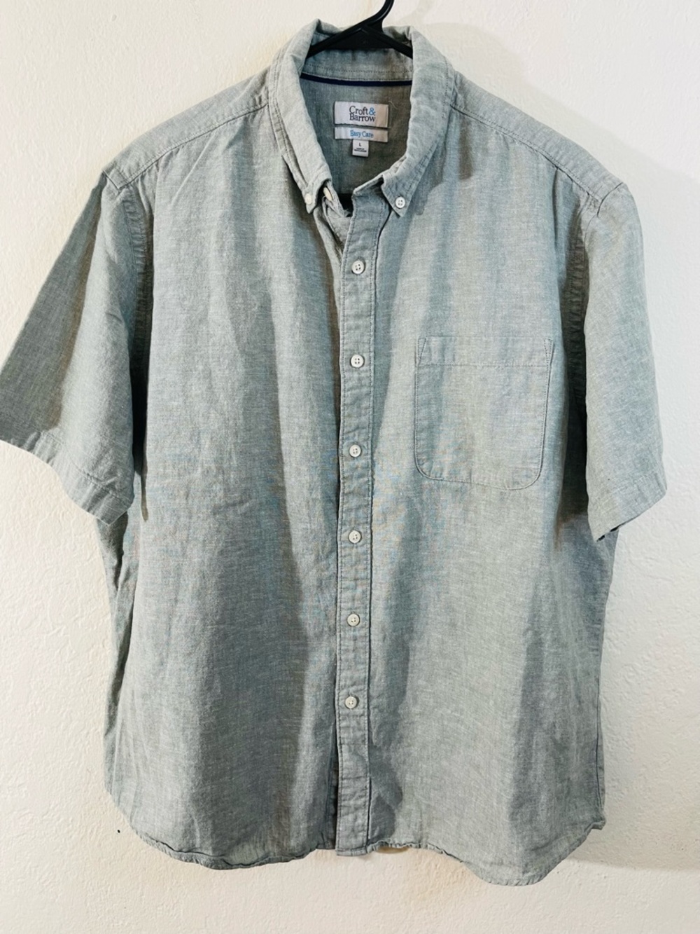 croft & barrow Easy Care Linen Blend Short-Sleeve Shirt Light Blue Men Size L
